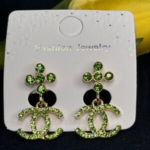 Green Flower Crystal Dangling Fashion Earrings